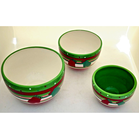 STACKING BOWLS-Boston Warehouse-Christmas/Holiday-Green White Red-Set of 3 - Picture 2 of 14